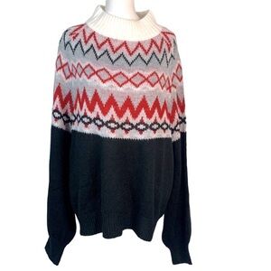 Leo & Nicole Black and Red Mock Turtleneck Fair Isle Sweater- NWT